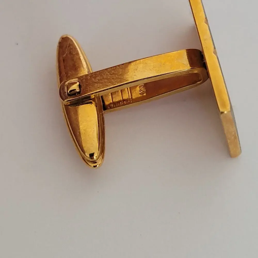 Dunhill D Cufflinks Silver Gold Tone Logo Rectangle Logo Retro Stripped Designer